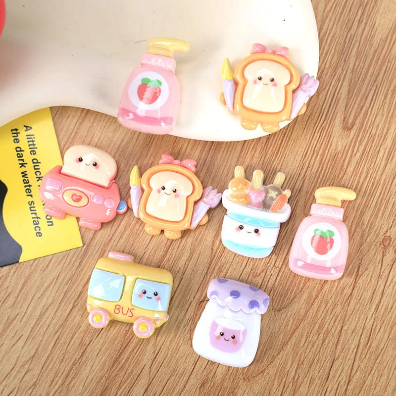 

100pcs Resin Kawaii Cartoon Charms Bread Cake Flatback Simulation Food Art Supply Cabochon DIY Craft Decoration Accessories