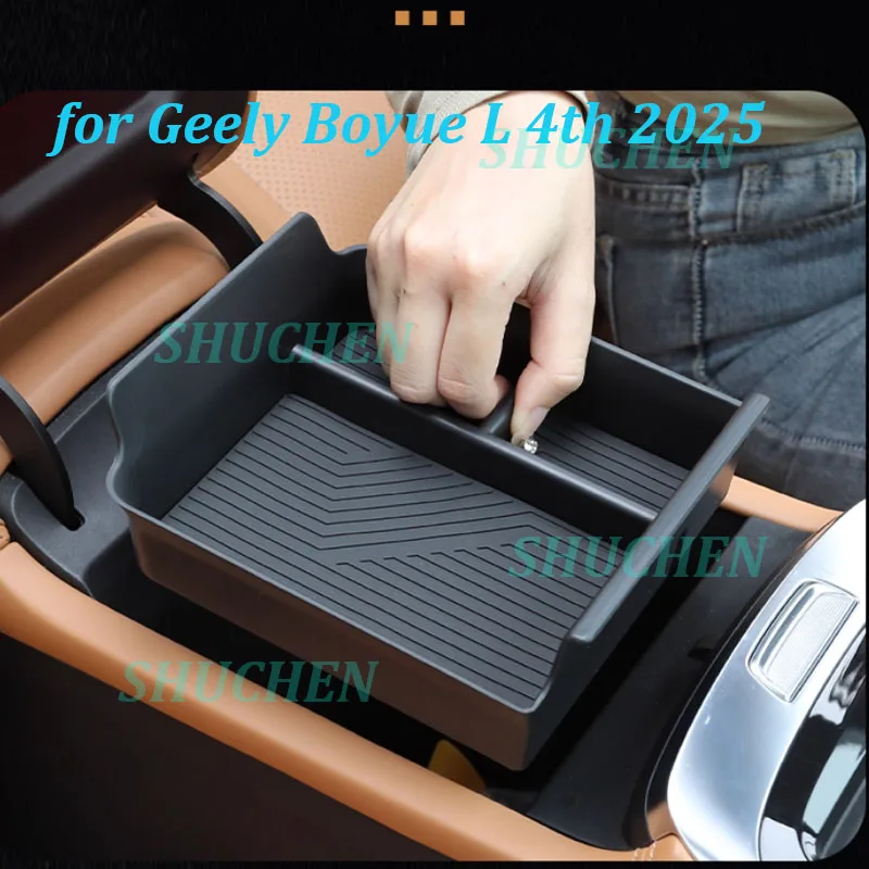 

Car Armrest Storage Box for Geely Boyue L 4th 2025 Central Console Silicone Pad Flocking Storage Box Interior Accessories
