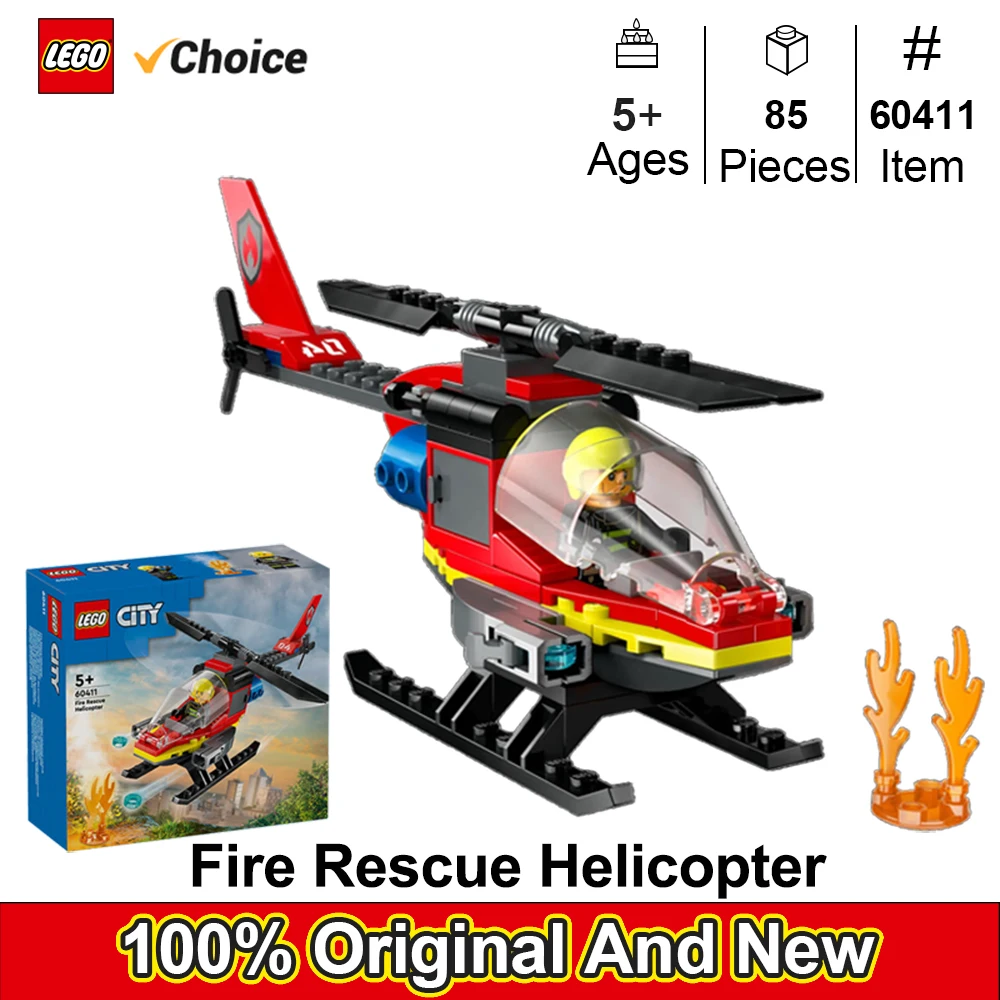 

LEGO 60411 City Fire Rescue Helicopter Building Toy - Pretend Play & Learning Toys for Kids-with Firefighter Minifigure ,85PSC