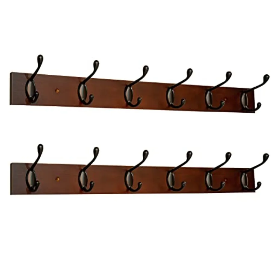 

Coat Rack Wall Mount - 24 Inch with 6 Coat Hooks Wall hat Hanger Coat Racks Walnut Pack of 2