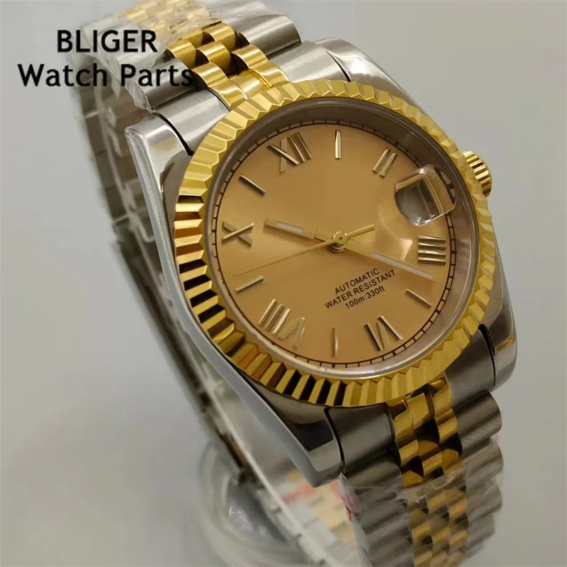 BLIGER 36mm/39mm NH35 Automatic Men\'s Watch Multiple Colored Dials Two-Tone Oyster/Jubilee Bracelet Sapphire Glass
