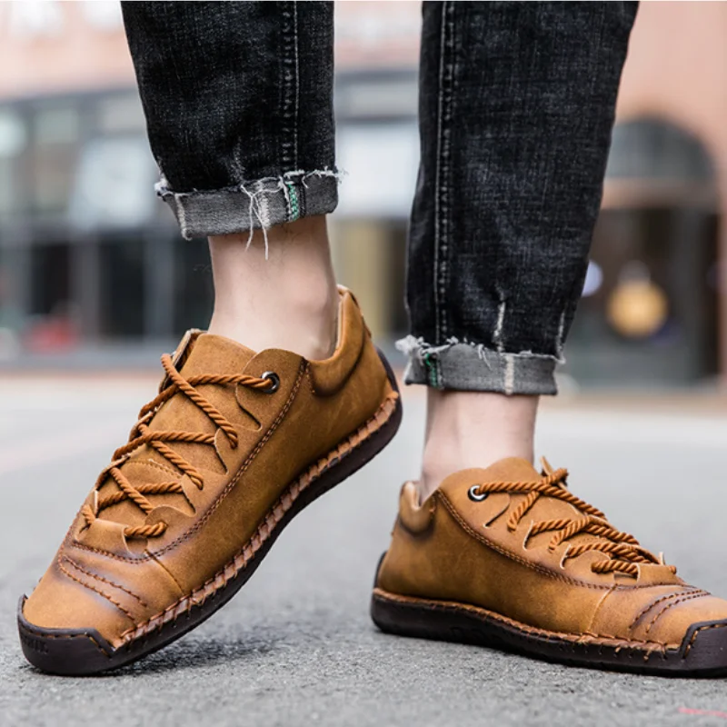 Men Leather Shoes Outdoor Comfortable High Quality Fashion Soft Homme Ankle Non-slip Flats Casual Moccasin Handmade Big Size 48