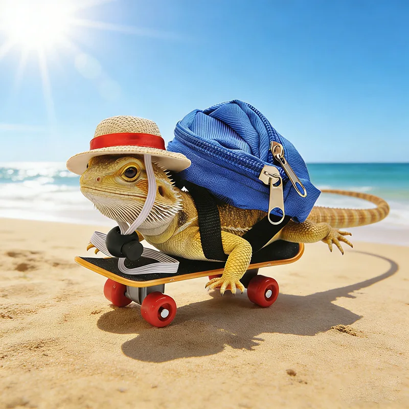Pet Toy 3-Piece Set Bearded Dragon Hamster Parrot Turtle Reptile Skateboard Backpack Hat Cool Outfit  Performance Props