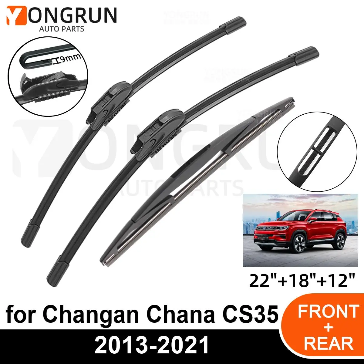 3PCS Car Wiper for Changan Chana CS35 2013-2021 Front Rear Windshield