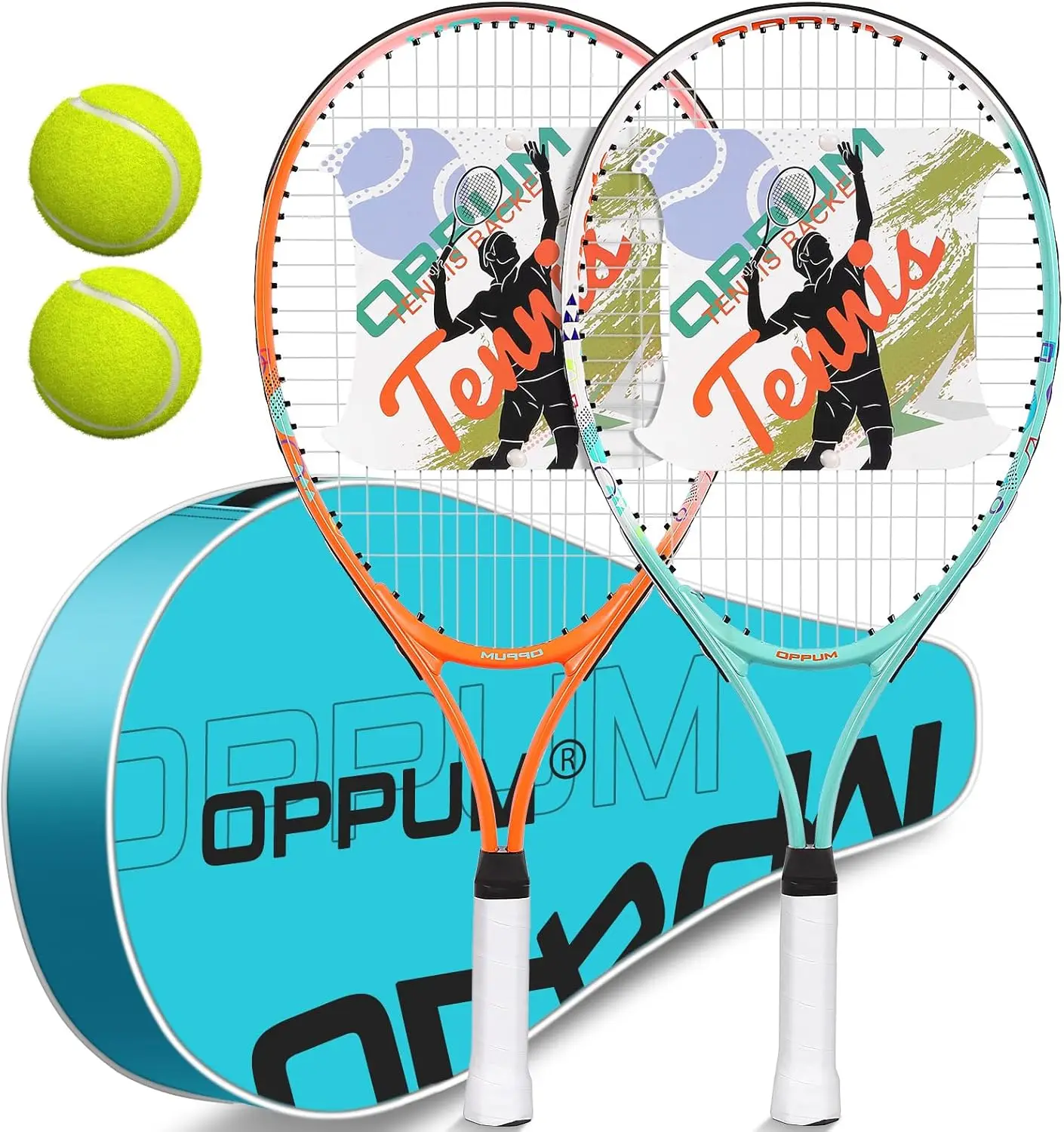 

2-Pack Kids Tennis Racket Set, Junior Racquets for Boys & Girls, Lightweight Aluminum Starter Kit with Bag & Balls