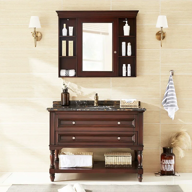 

Country Oak Bathroom Cabinet Marble Washstand Bathroom Wash Basin Bathroom Cabinet Combination