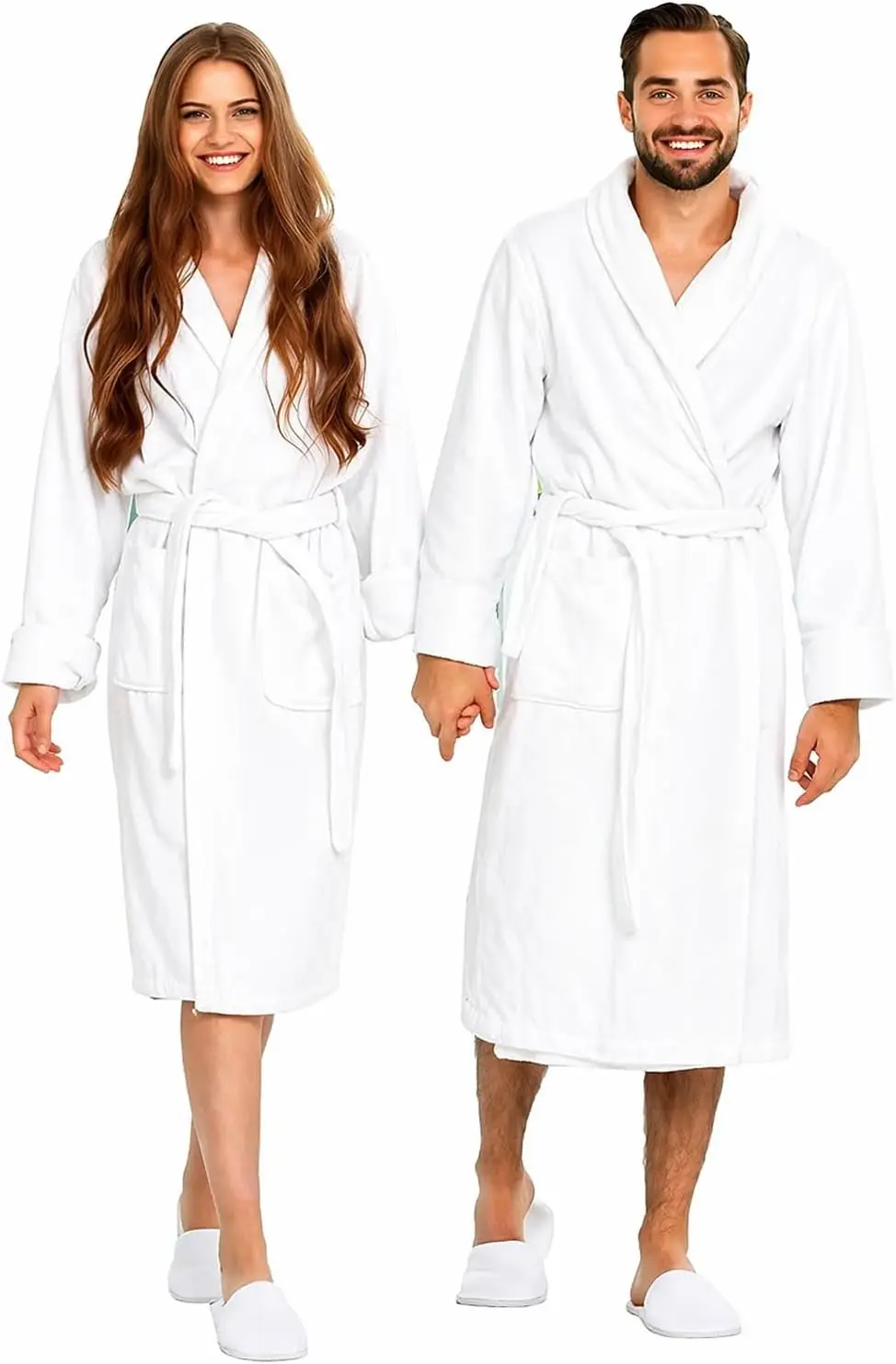 100% Cotton Terry Shawl Collar Bathrobe with Slippers