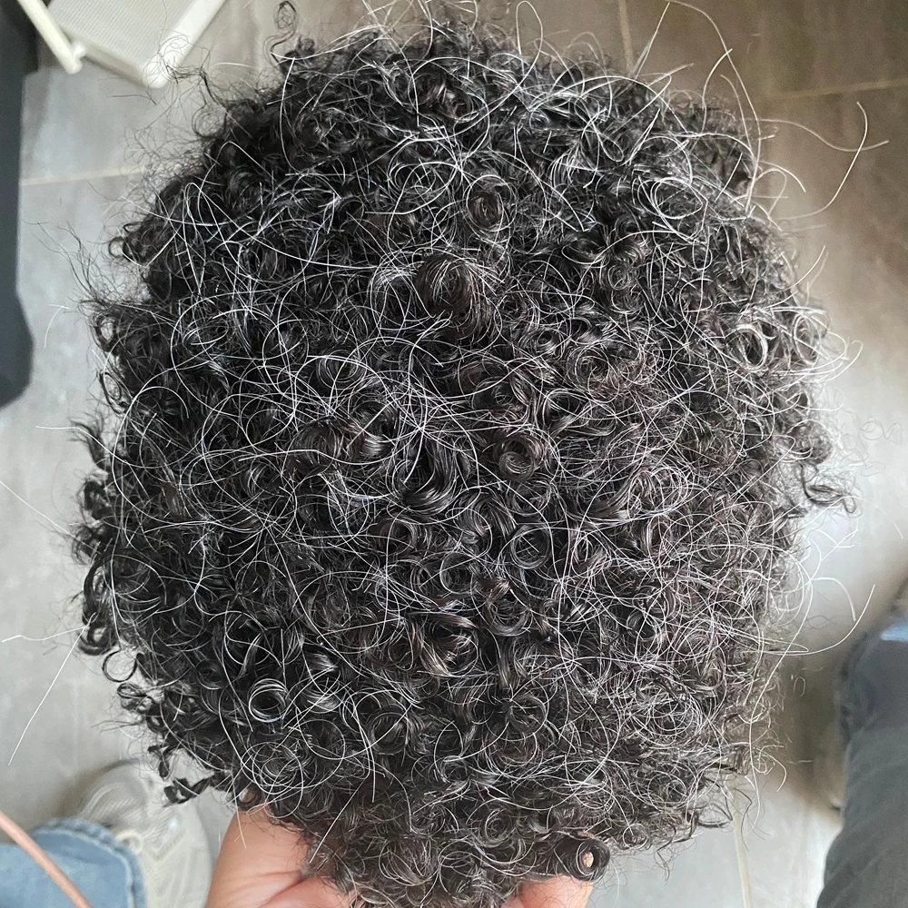 10 مللي متر شعر مستعار رمادي أفريقي للرجال السود سوبر رقيقة الجلد Vloop الهندي ريمي الشعر البشري الشعر المستعار هيربيسي استبدال شعر مستعار أفرو مجعد