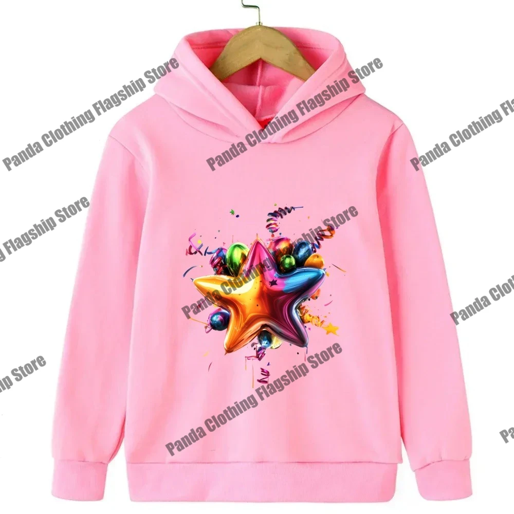 New children's hoodie with star print for boys and girls, pink long sleeved warm hoodie, children's black star hoodie