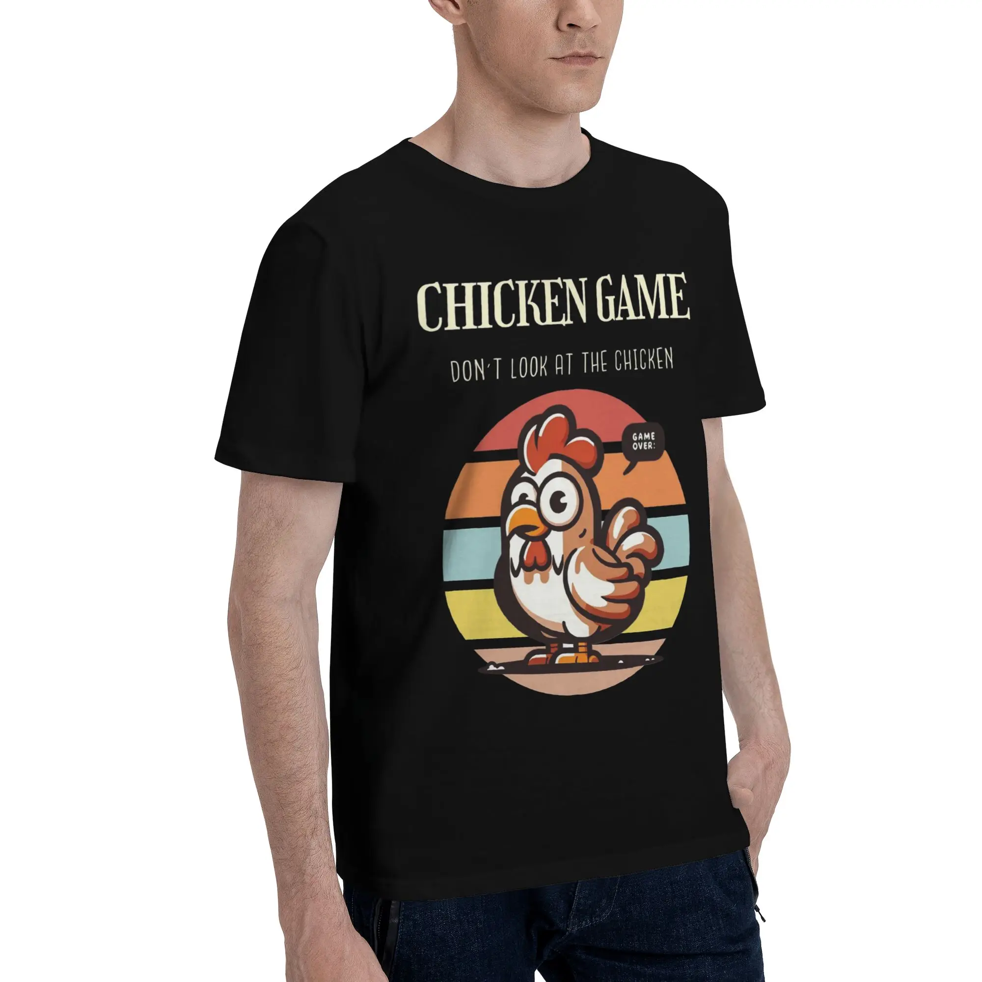 Graphic Printed Chicken Game Dont Look At The Chicken T Shirt For Unisex  100% Cotton T-shirts Short Sleeve Clothes