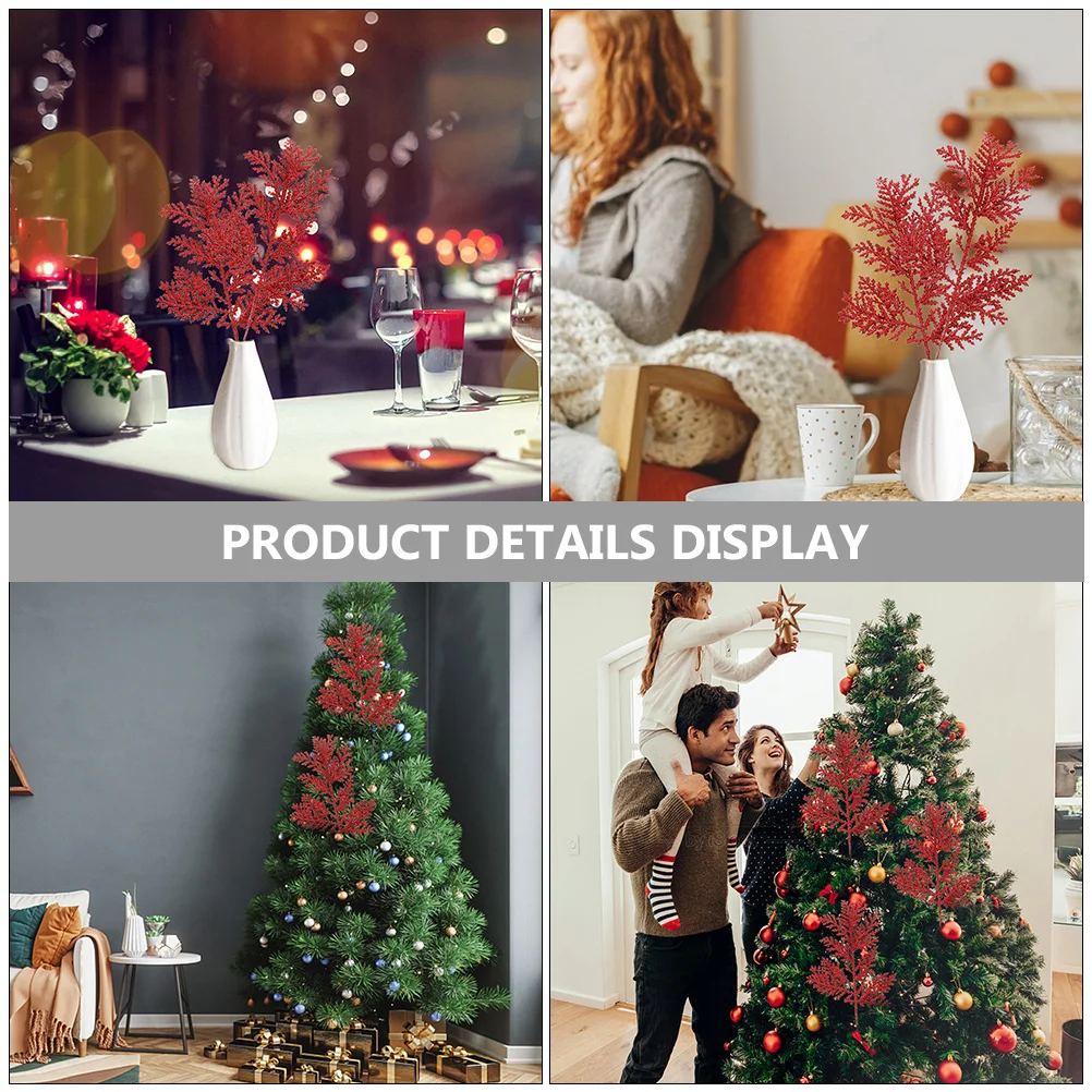 

6Pcs Artificial Pine Branches Simulation Leaves Glitter Party DIY Craft Xmas Table Vase Decoration Party Layout Fake Plant