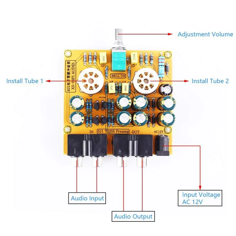 6J1 Tube Amplifiers Board, Pre-Amp Amplifier Audio Board Tube Audio Amplifier Hifi Channel Class A Volume Control