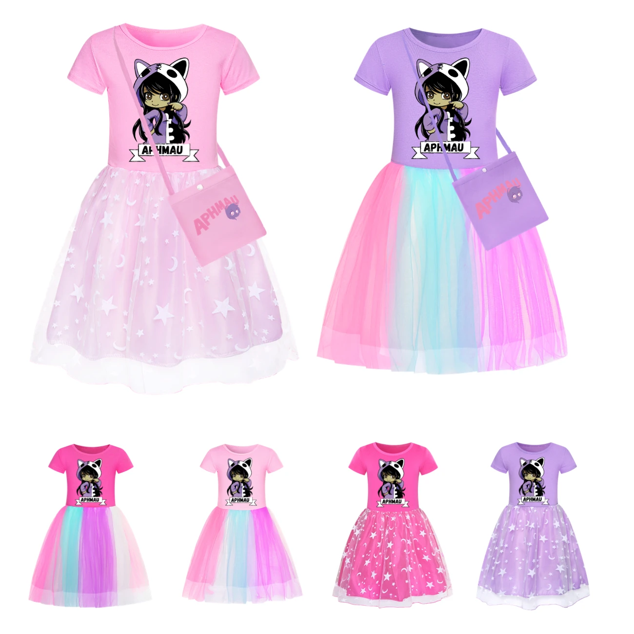 Newest Kawaii Aphmau Clothes Kids Short Sleeve Casual Dresses for Girls Summer Lace Dress Up Children Wedding Princess Vestidos