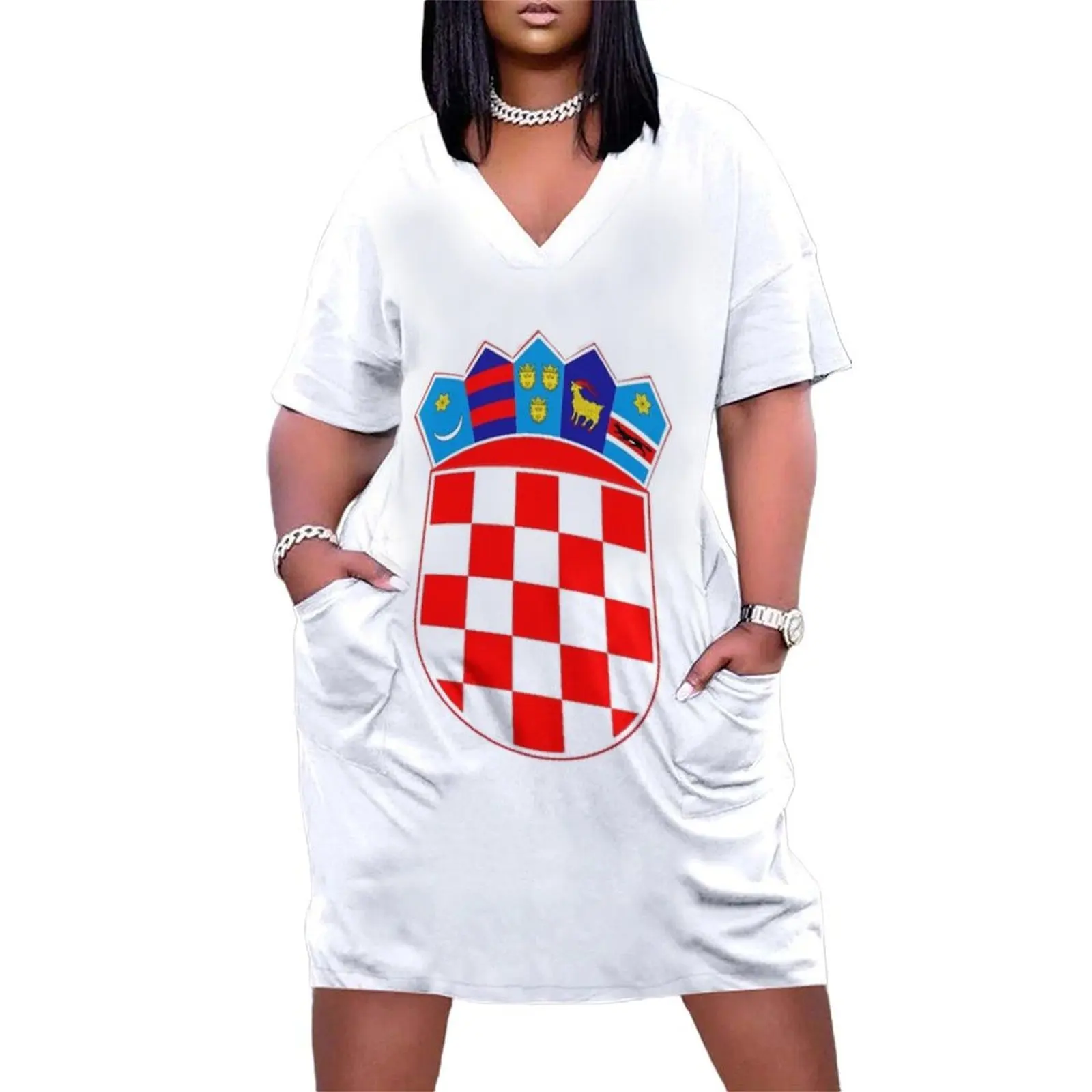 

Croatian Emblem / Flag Loose Pocket Dress Beachwear women's luxury party dress cocktail dresses summer dress womens 2025