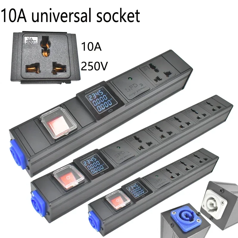 PDU power strip network cabinet 1-7AC  10A universal socket with dual break switch Ammeter, surge protection wireless socket