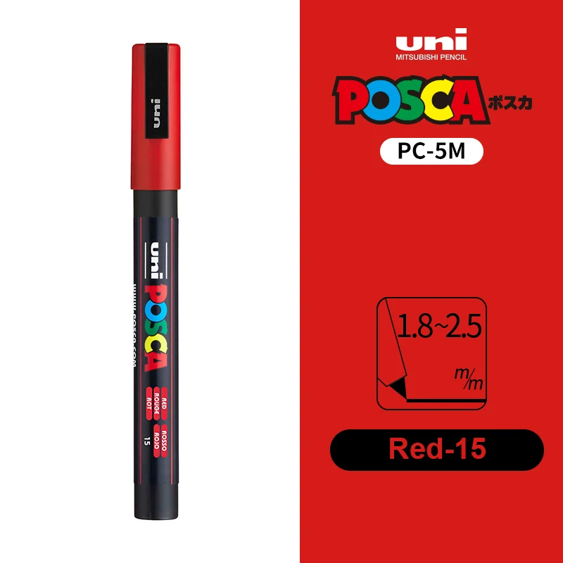UNI POSCA Marker Pen 12 Kleur Acryl Plumones Rotuladores PC-1M, 3 M, 5 M POP Poster Pen Stof Verf Markers Art Schilderen 1 PC
