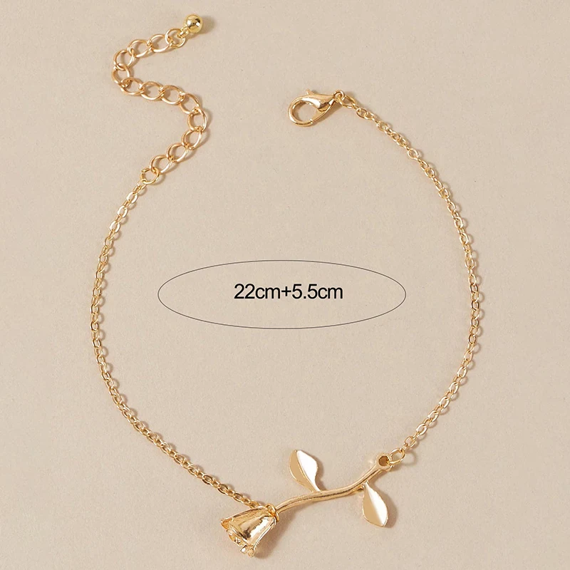 Docona Fashion Retro Alloy Rose Pendant Foot Chain Exquisite Jewelry Suitable for Women's Summer Beach Vacation Gifts