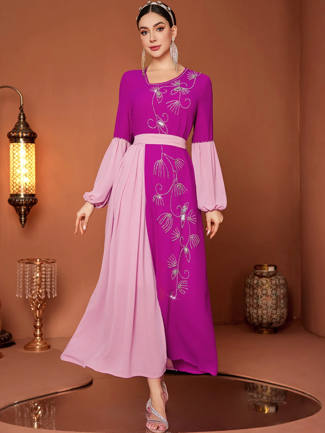 

Eid women Muslim dress chiffon Abaya diamond lace-up Long Dresses Vestidos Largos Party caftan Jalabiya Ramadan dubai Arab 2025
