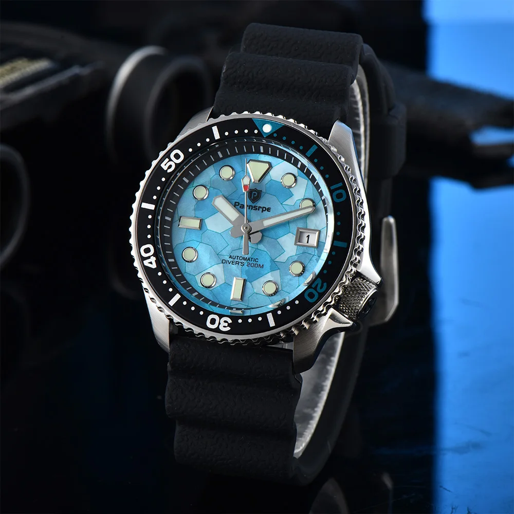 

Parnsrpe Men's Blue Mechanical 41mm NH35A 5ATM Diving Watch Luminous Dial Sapphire Glass Luxury Clock Stainless Steel