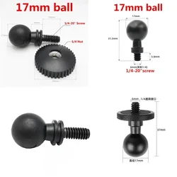 Convertidor de cabeza de bola de 15mm y 17mm a cabeza de tornillo 1/4 para coche, almohadilla de Monitor, GPS, teléfono móvil, Base de montaje de bola para gopro