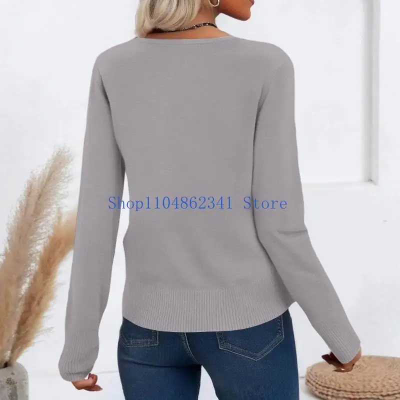 5asd Suéter feminino leve manga comprida com botão e cardigã