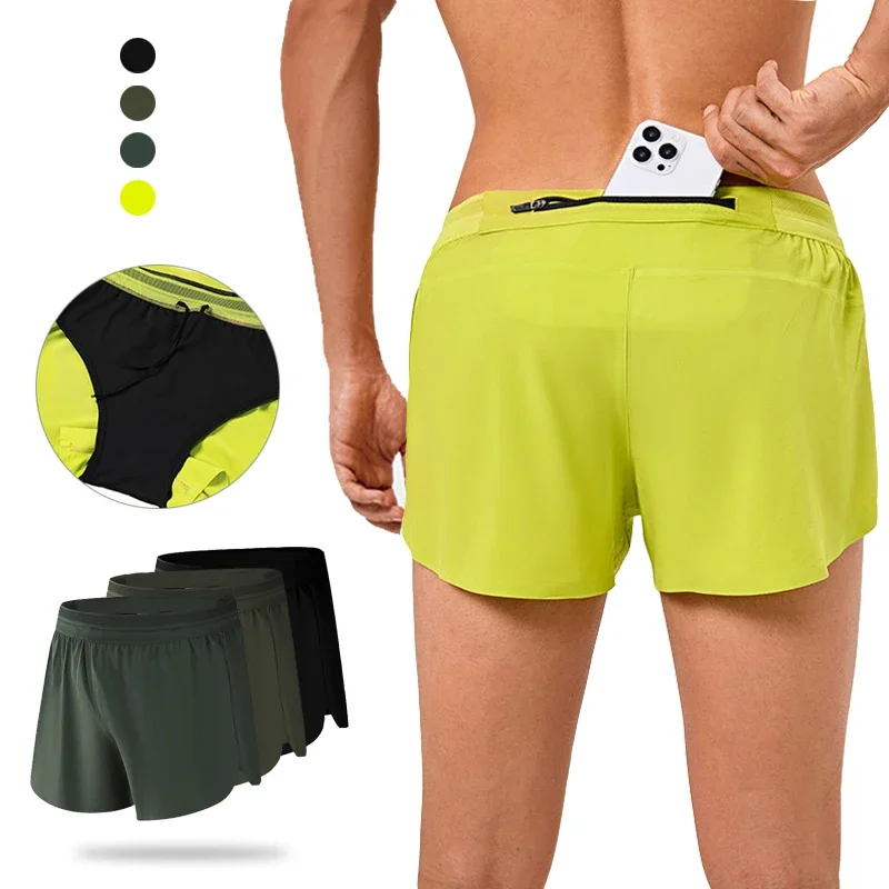

(S-3XL)Мужские сверхлегкие шорты для марафонского бега с треугольной подкладкой и карманом на молнии, быстросохнущие спортивные шорты для фитнеса и трейлраннинга