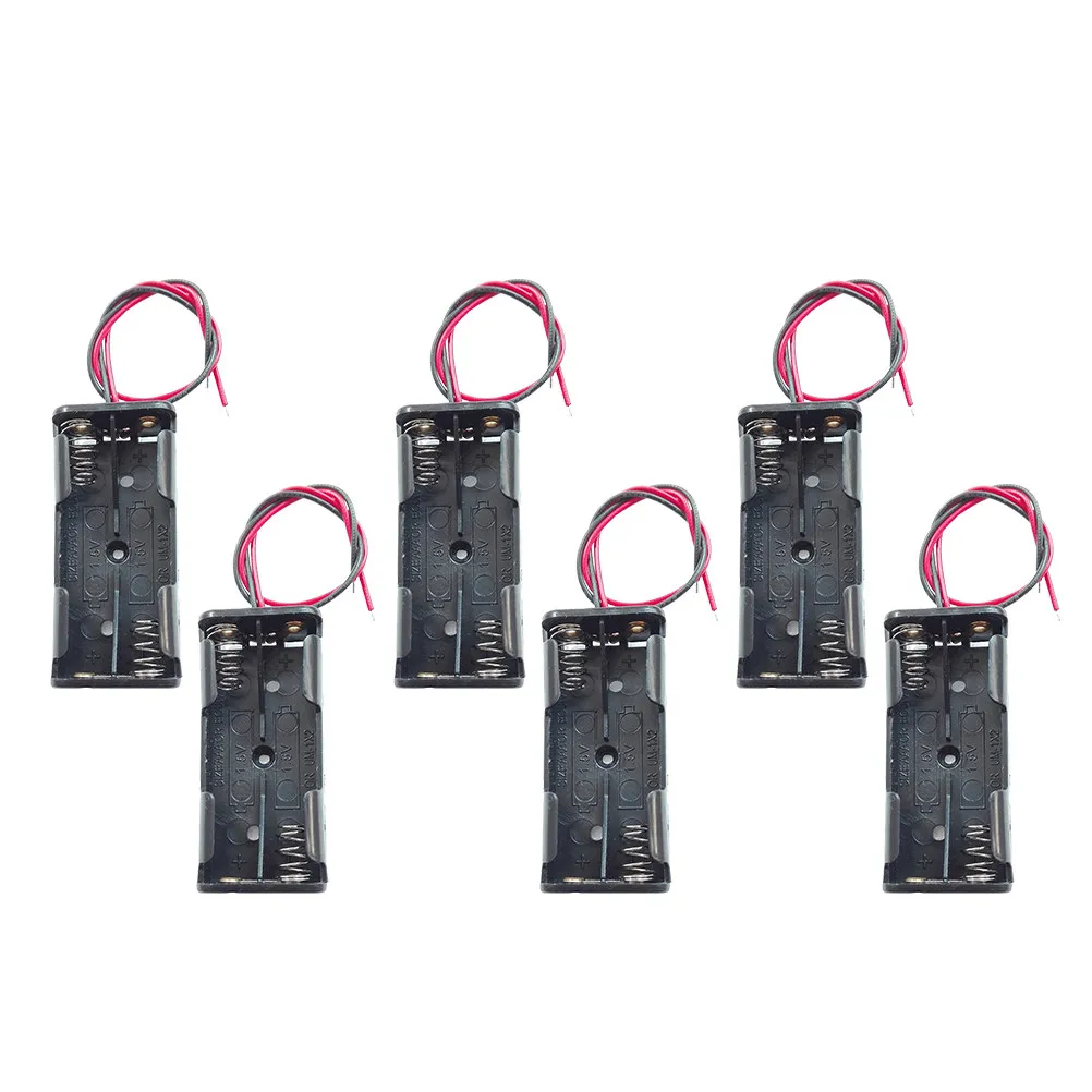 6Pcs Aaa Battery Case Holder for 2 X 1.5V Batteries Heavy Duty Plastic Lightweight Portable Battery Box with Wire Connector Fast