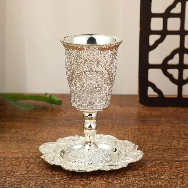Silver Plated Kiddush Cup Nickel Plated Wine Cup with Saucer Judaica Shabbos Wine Cup Passover for Shabbat Havdalah Holiday Gift