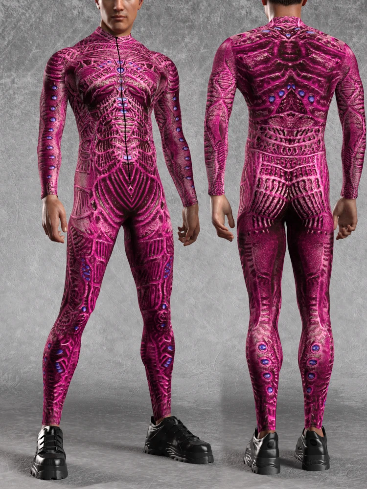 

Halloween Men's 3d Printed Skull Irregular Lines Steampunk Bodysuit Carnival Party Role Playing Aerial Dance Performance Costume