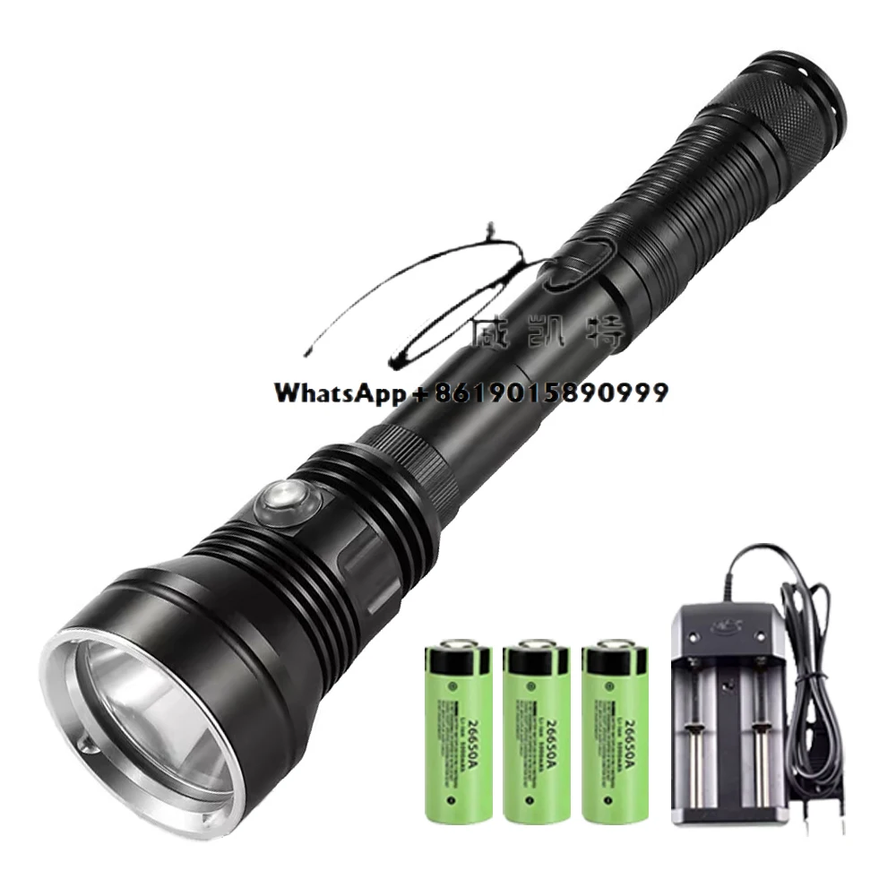 

Yellow light diving flashlight 5 working modes P70 underwater diving flashlight with 3 26650 rechargeable batteries