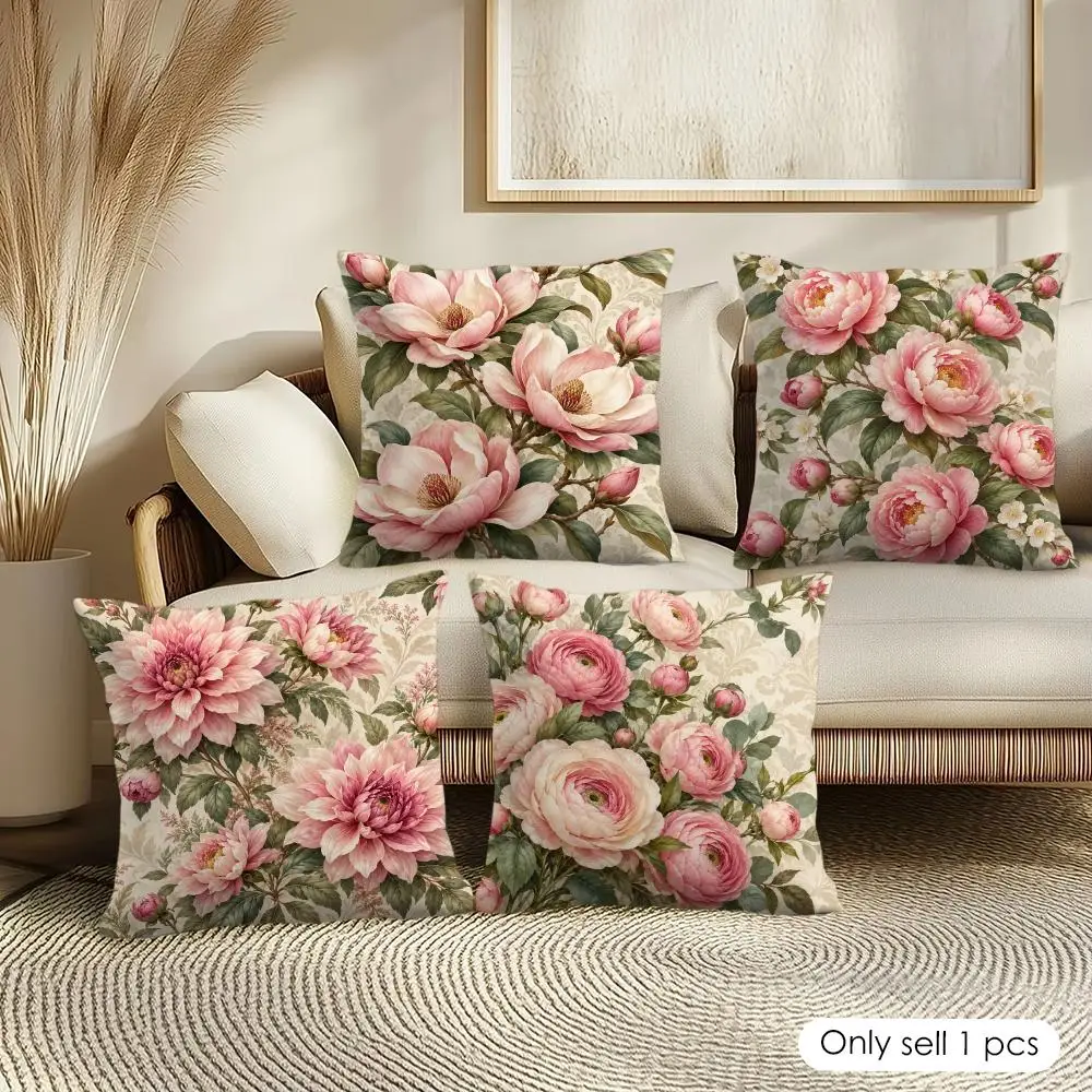 Blush Peony Garden Variants Cushion Cover Soft Short Plush Pillow Cover Smooth Cozy Texture Aesthetic Cushion Case Home Decor