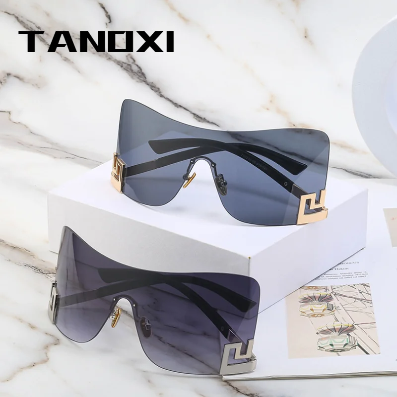 TANOXI Oversized Vintage Punk Goggle Y2K Sunglasses Frameless One Piece Woman Sunglasses Luxury Brand Goggle Shades UV400