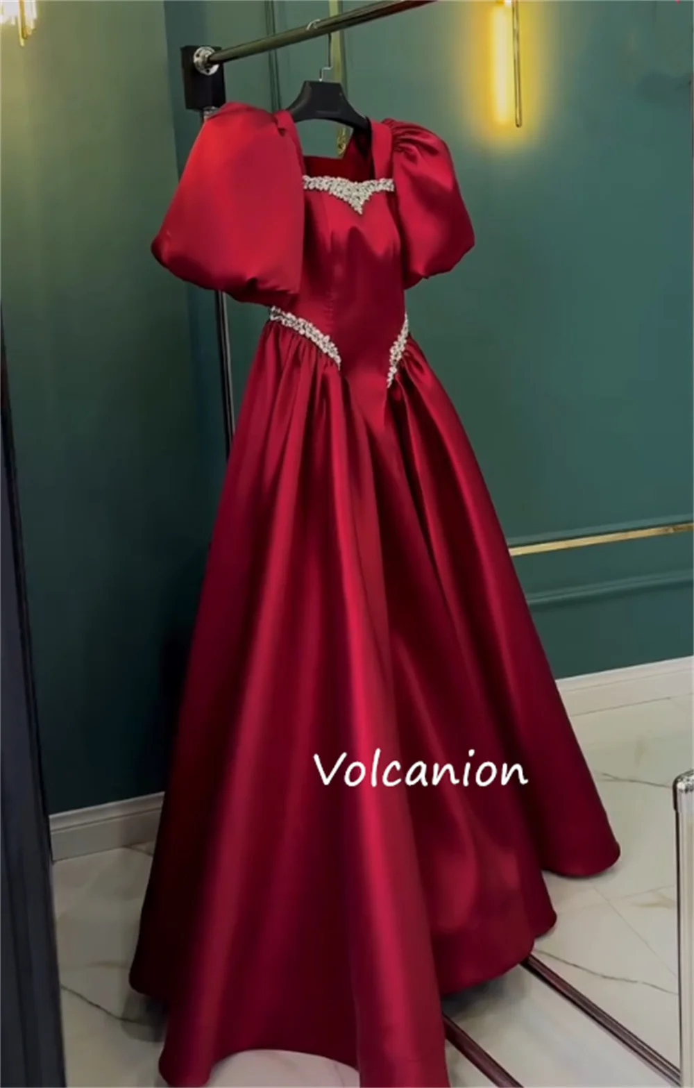 Customized Charmeuse Sequined Pleat A-line Square Neck Midi Dresses Bespoke Occasion Evening Elegant High Quality