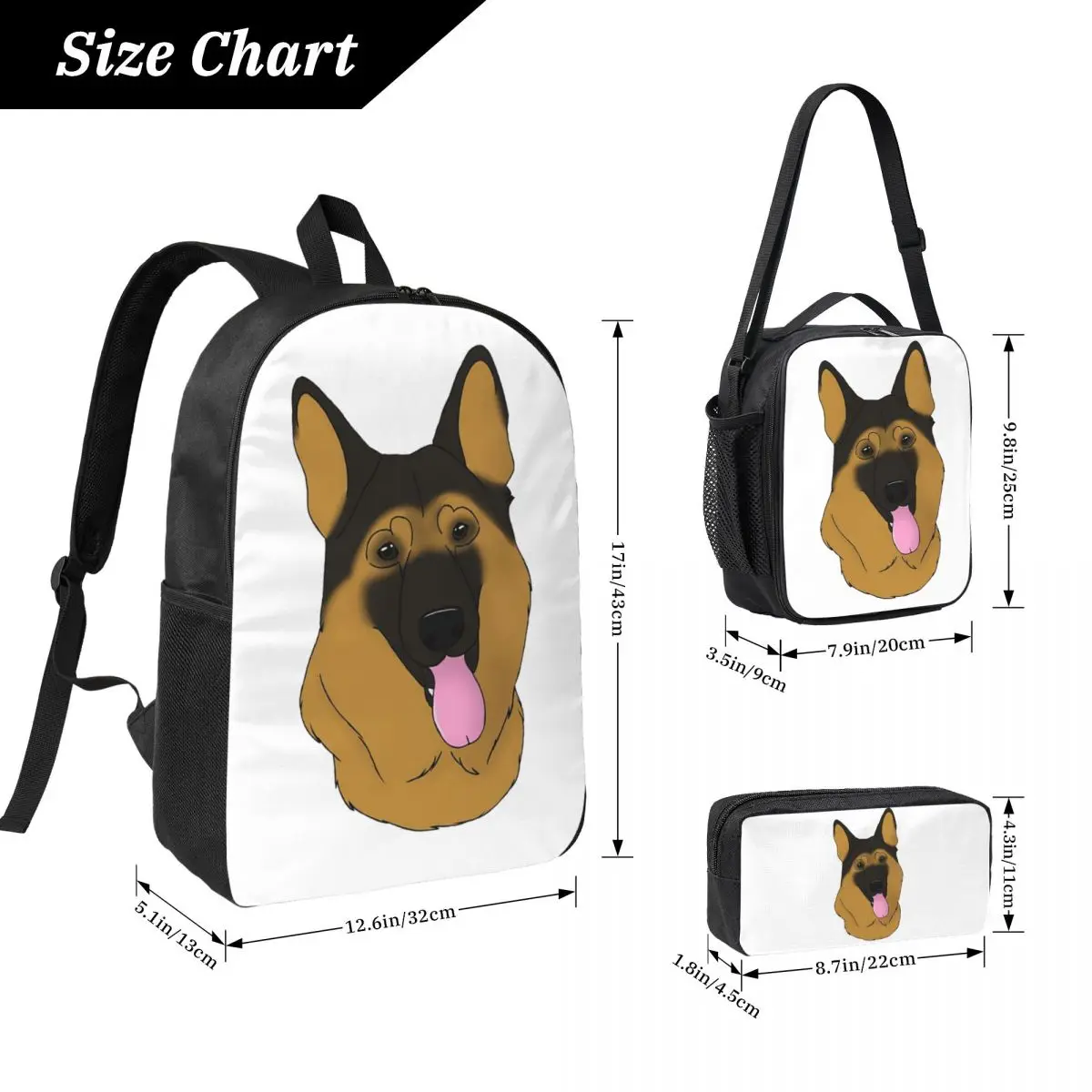 German Shepherd Dog - Black And Tan Backpack BookBag School Bag Computer Shoulder Bags 3ps Insulated Lunch Bag Pencil Case