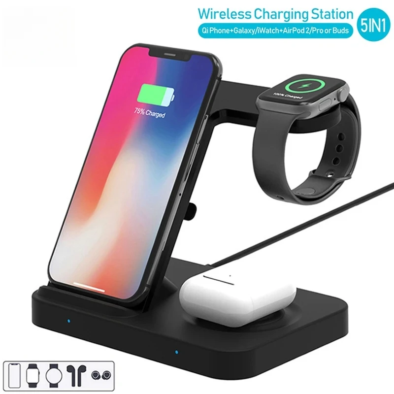 

15W 3 in 1 Wireless Magnetic Charger Station Qi Safety Fast Charge Stand For iPhone iWatch Airpods Samsung Buds3 Gear Series