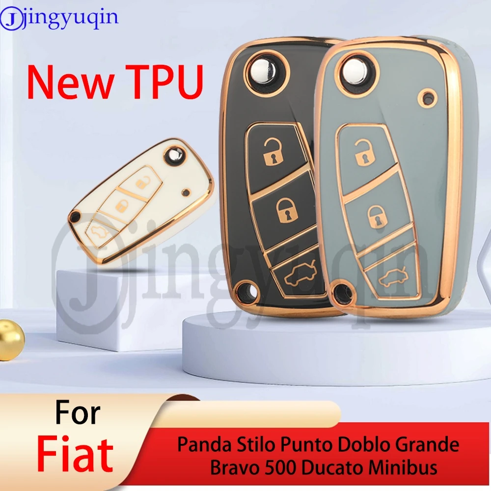 

jingyuqin NEW TPU 3 Buttons Remote Car Key Case Fob For FIAT Panda Stilo Punto Doblo Grande Bravo 500 Ducato Minibus Accessorie
