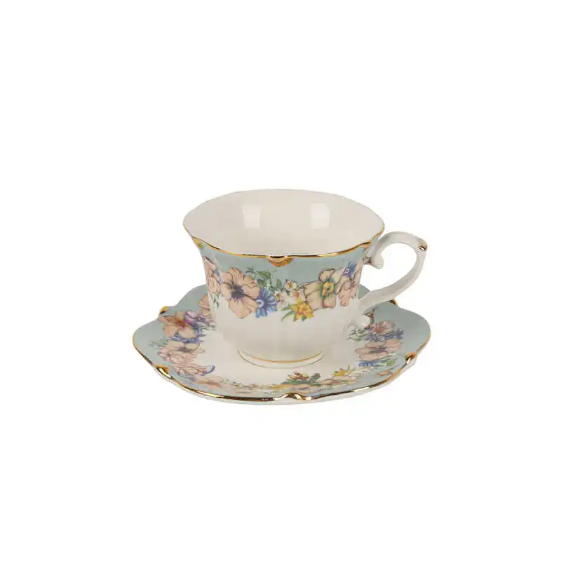 French Cornflower Ceramic Gold-plated Pastoral Coffee Cup Saucer Water Milk Breakfast Coffe Cups  Bubble Tea Cup