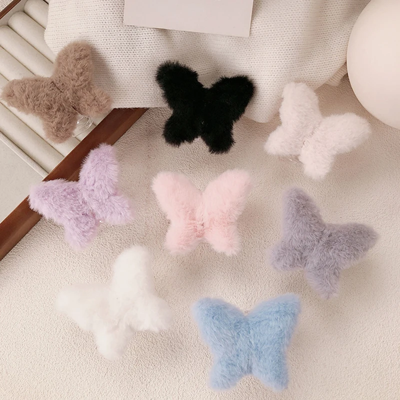 Cute Autumn Winter Plush Butterfly Shark Clip Versatile Large Barrette For Women Girls Sweet Fashion Hair Accessories Gifts