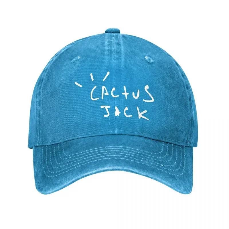 New CACTUS JACK WASHED DENIM BASEBALL CAP CANVAS HAT WITH HANDWRITTEN LOGO BLACK COLOR CLASSIC FIT STREETWEAR STYLE