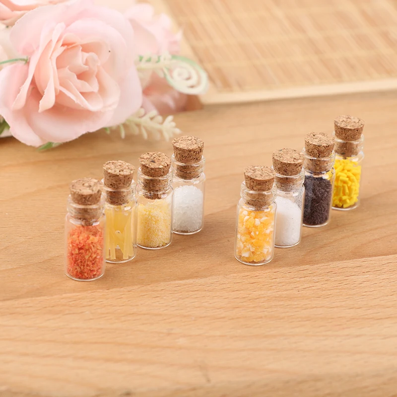 8Pcs/Set 1/12 Dollhouse Mini Glass Seasoning Bottle Simulation Kitchen Model Toy
