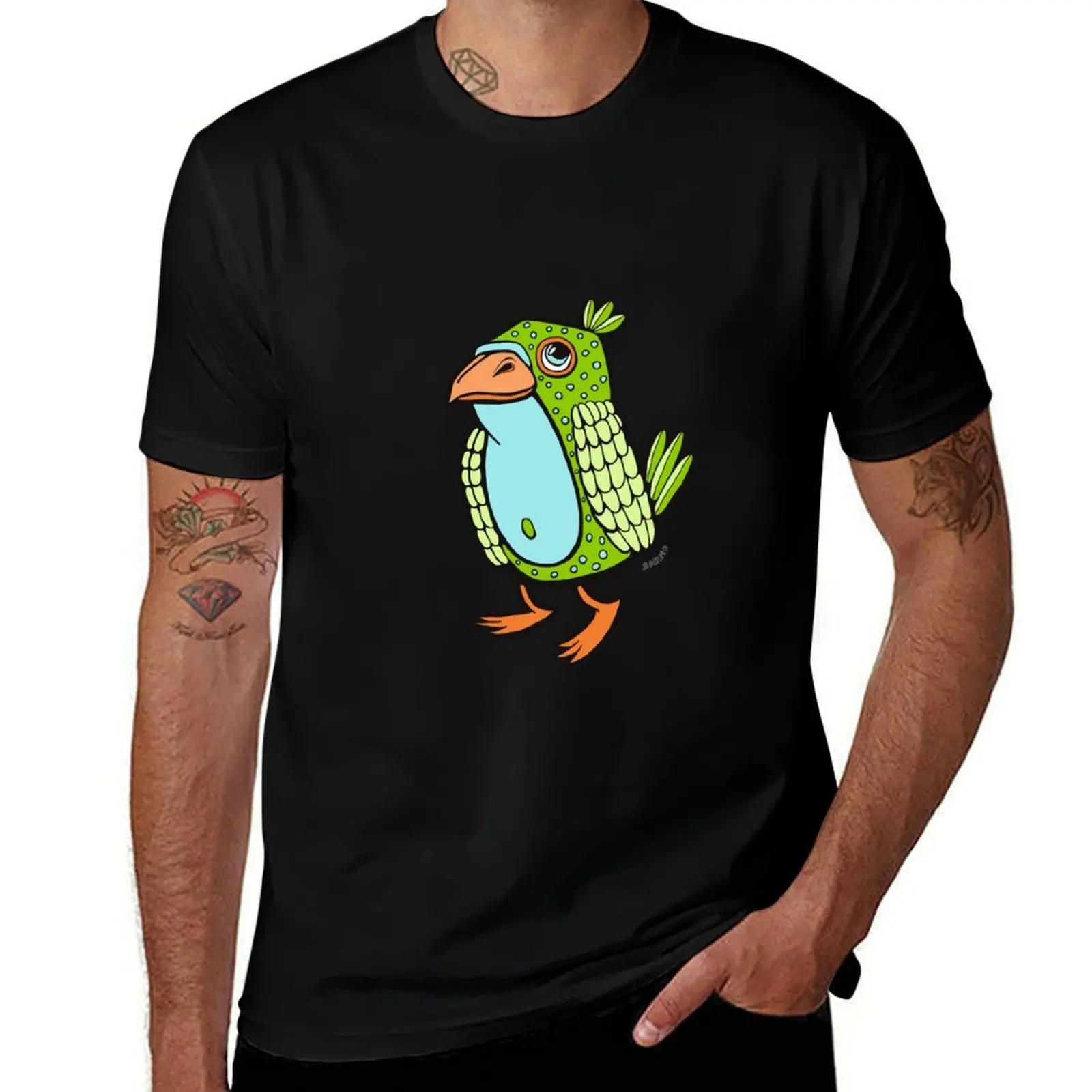 Cheerful Bird in Aqua and Green T-Shirt Plus Size Lightweight Tee Shirt