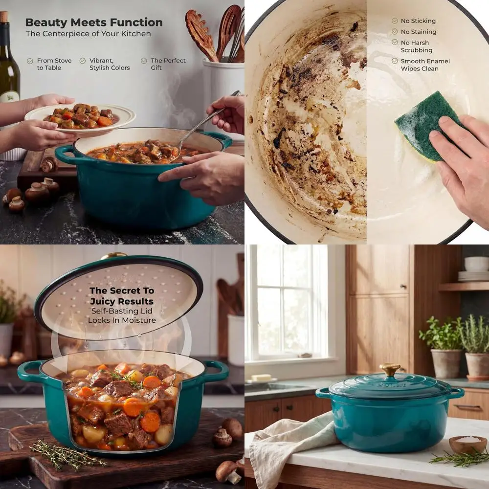 

Чугунная эмалированная жаровня на 5 кварт с крышкой – превосходная прочность и безопасность для использования в духовке до 500°F ° F – Прочная посуда для приготовления пищи, идеально подходит для