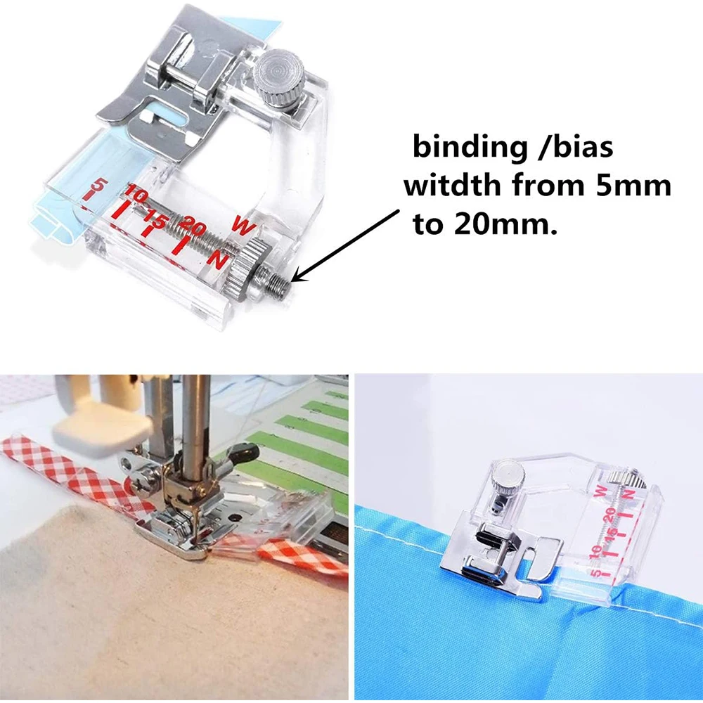 3 PCS Hemmer Presser Foot Bias Tape Binder Foot Adjustable Guide Foot 10 Sewing Clips For Domestic Sewing Machine Accessories