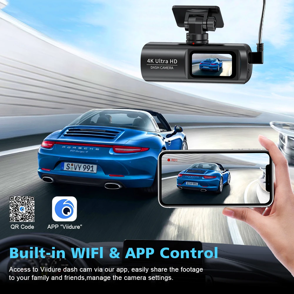 Soam 4K WiFi Dash Cam Mini CAR DVR Front and Rear Dual Lens With 1080P Black Box Room Night Vision Camera Parking Monitor - view 5