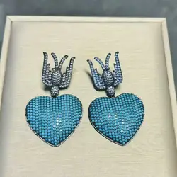 Bilincolor Vintage Blue Heart Dangling Earring for Women