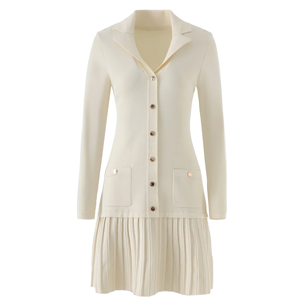 

Осенне-зимний женский однобортный плиссированный комбинезон, элегантное облегающее платье с длинными рукавами для женщин, ropa mujer, платье