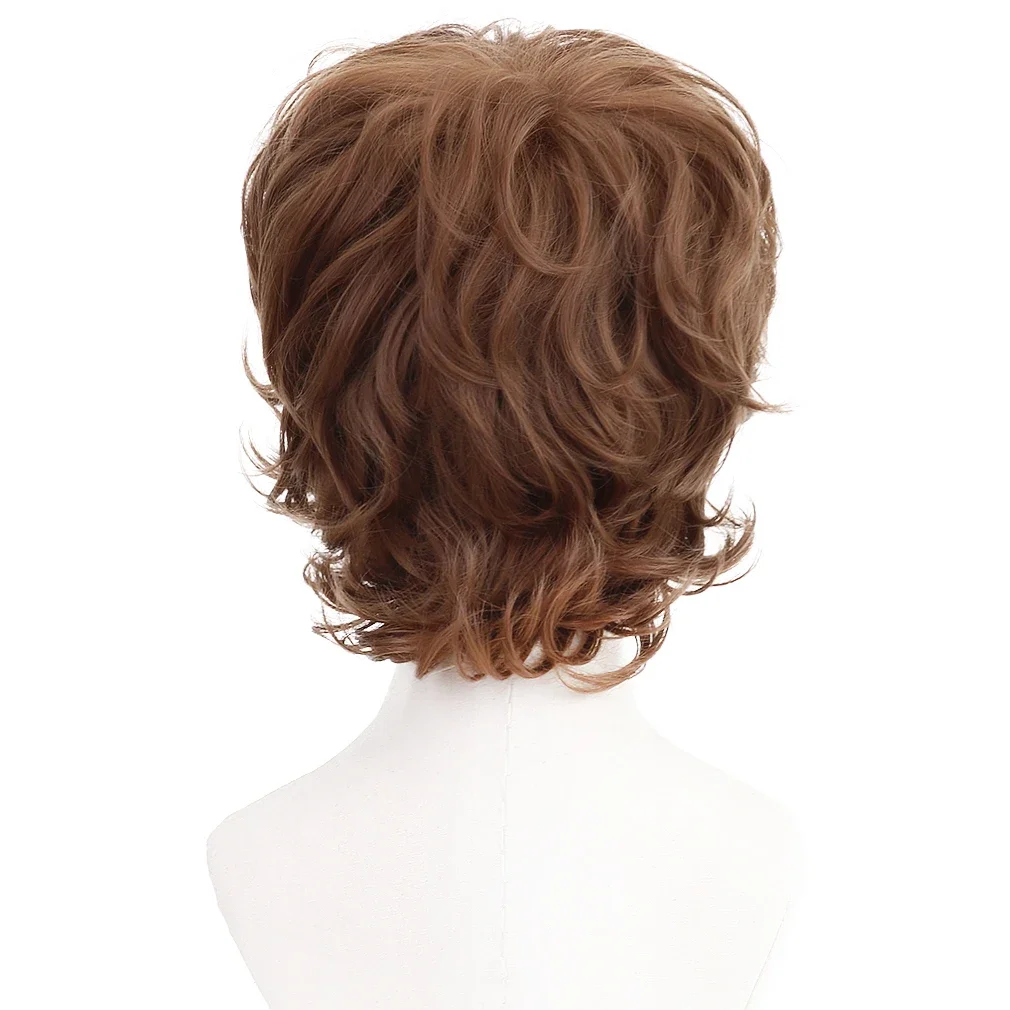 Free beauty Brown Short Curly Men Wig-Synthetic Layered Anime Cosplay Party Costume Halloween Hair Wigs