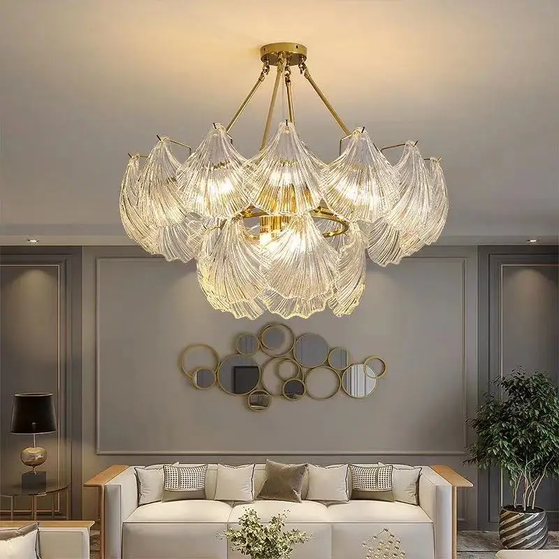 

French Luxury Pendant Lamp Shell Lamp Glass Living Room Main Lamp Retro And Minimalist LED Lamp Dining Room Bedroom Etc