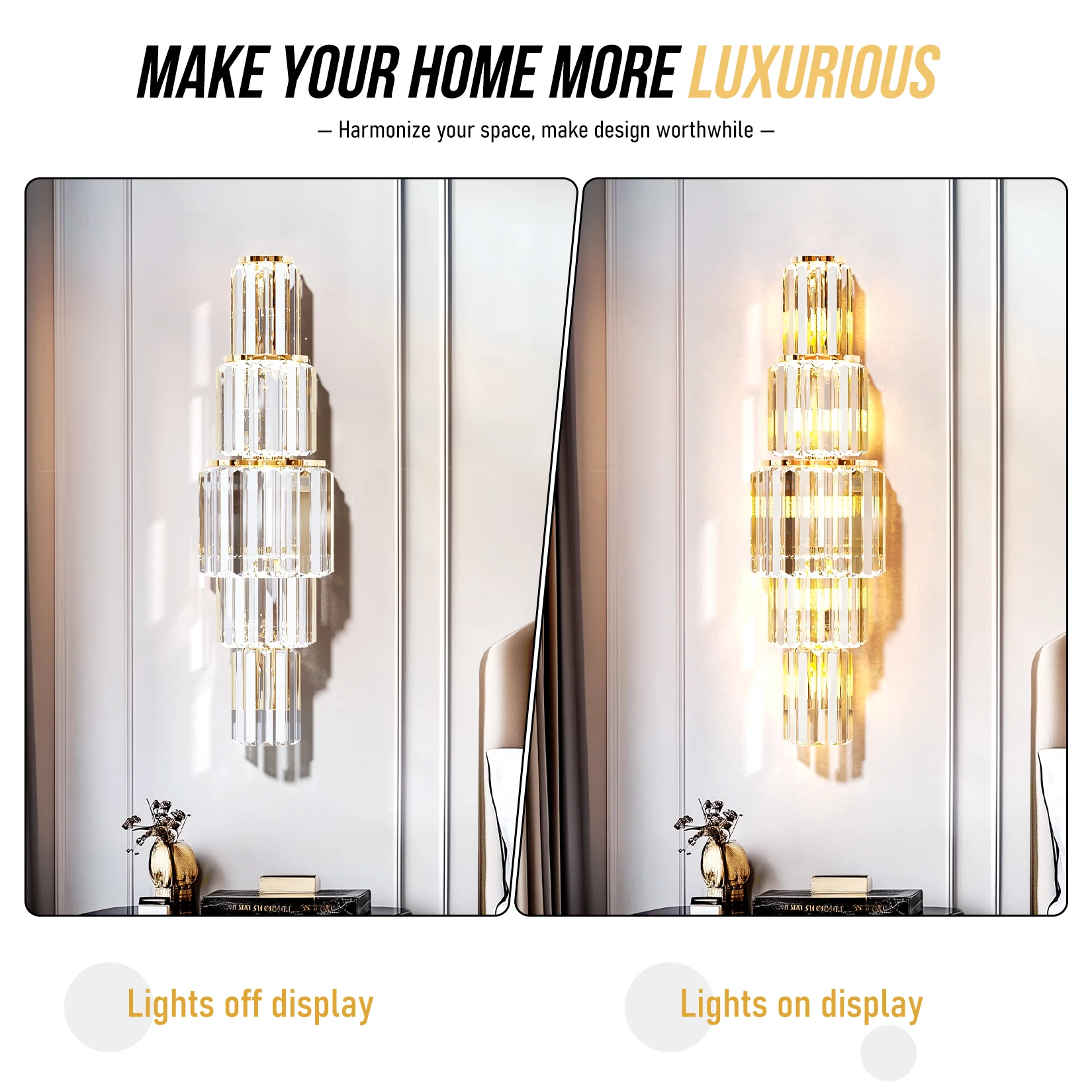 Vrygle  Modern Crystal Wall Lamp 3-Layer Wall Crystal Sconce Light E14 Led Corn Lights，Modern wall lamp crystal dressing table wall lamp lighting 5 lights golden wall lamp lamps suitable for bedroom living room bathroom corridor