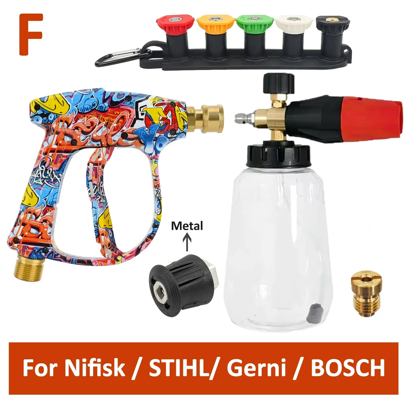 Graffiti Design hogedrukschuimpistoolset - multi-brand geschikt voor Karcher/Bosch/Nilfisk, ergonomische grip, auto/camper/vrachtwagenreinigingsset